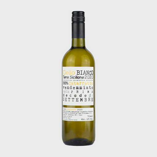 Wine bottle with a label on a light gray background