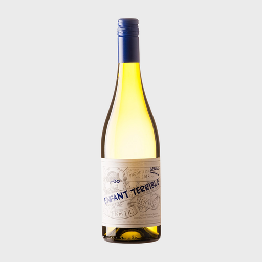 Wine bottle labeled 'Enfant Terrible' on a light gray background